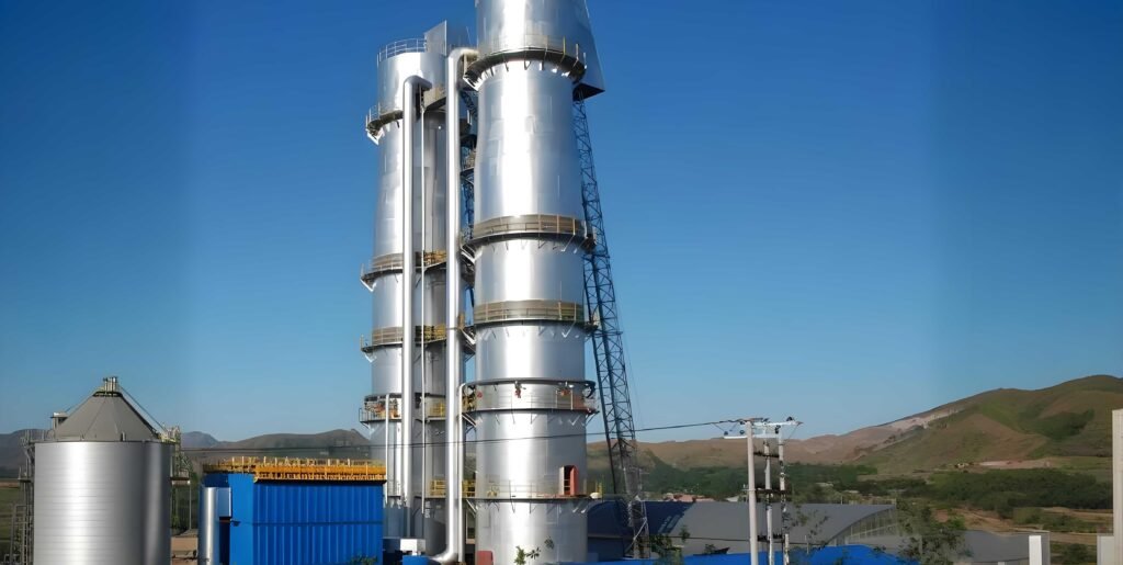 Parallel flow heat storage double vertical lime kiln